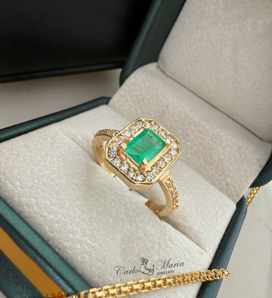 Anillo de oro 18k con Esmeralda tipo baguette