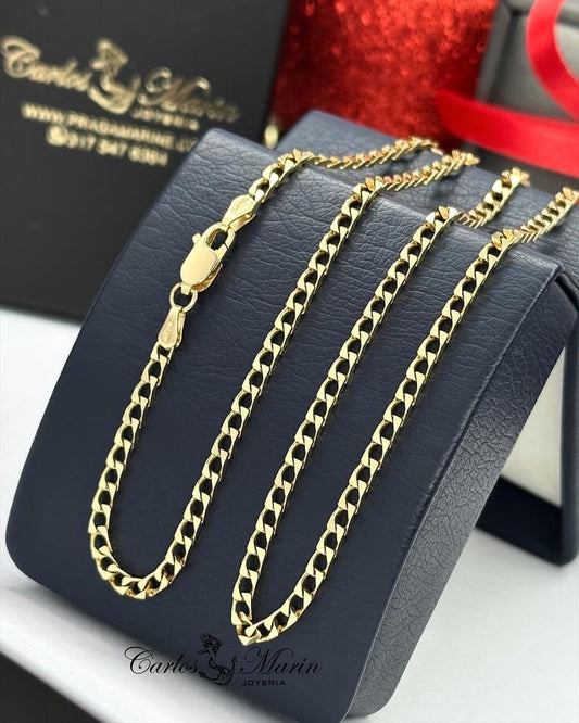 Cadena cubana martillada 60cm oro 18k