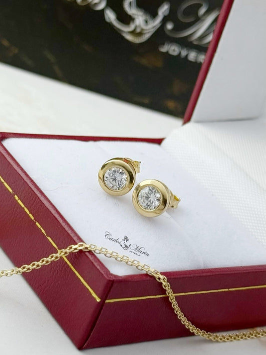 Aretes con circonia en oro 18k