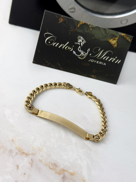 Bracelet cubano con placa en oro 18k