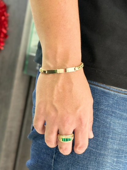 Bracelet cubano con placa en oro 18k